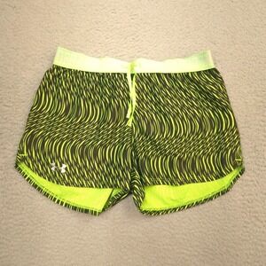 Under Armour Play Up Printed Shorts Womens Small Neon Green Running HeatGear